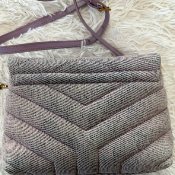 Saint Laurent Denim Y Quilted Monogram Toy Loulou Crossbody Bag Bleached Lilac - Picture 3 of 12